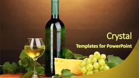  Presentation with wine cheese - Slides having bottle of great wine with glass and cheese on wooden table on brown background background and a tawny brown colored foreground