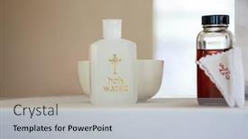  Presentation with holy water cross - Amazing presentation theme having bottle-of-holy-water backdrop and a light gray colored foreground