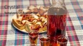  Presentation with liqueur - Presentation theme having bottle-of-home-made-doogwood background and a coral colored foreground