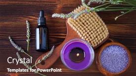  Presentation with essential oil - PPT theme having bottle-of-lavender-essential-oil background and a tawny brown colored foreground
