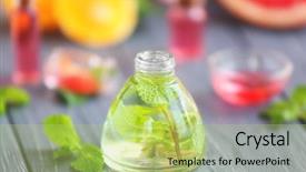  Presentation with essential oil - Audience pleasing presentation theme consisting of bottle-of-mint-essential-oil backdrop and a yellow colored foreground