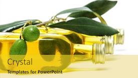  Presentation with olive oil bottle - PPT theme consisting of bottle-of-oil-olive background and a yellow colored foreground