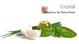  Presentation with olive oil bottle - Slides featuring bottle-of-olive-oil-spices background and a white colored foreground