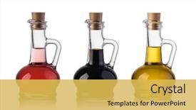  Presentation with olive oil bottle - PPT theme with bottle of olive oil background and a yellow colored foreground