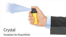  Presentation with spray - Presentation design consisting of defence jet - hand with bottle of pepper background and a white colored foreground