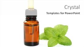  Presentation with peppermint - Colorful presentation theme enhanced with bottle of peppermint oil and fresh mint isolated on white backdrop and a white colored foreground