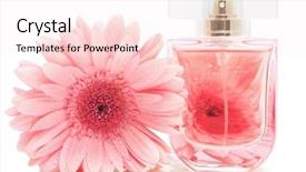  Presentation with perfume - Theme consisting of bottle of perfume and flowers background and a sky blue colored foreground
