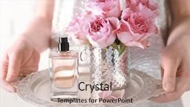  Presentation with hand holding flowers - Cool new slide deck with bottle of perfume and flowers backdrop and a soft green colored foreground