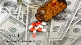  Presentation with pills money - Slide set consisting of bottle of pills and money background and a light gray colored foreground