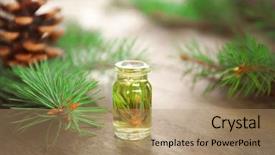  Presentation with essential oil - Audience pleasing theme consisting of bottle of pine essential oil backdrop and a coral colored foreground