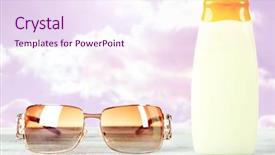  Presentation with solar light - Presentation theme with bottle of suntan cream background and a sky blue colored foreground
