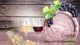  Presentation with vine - PPT layouts with bottle of vine on wooden background background and a coral colored foreground