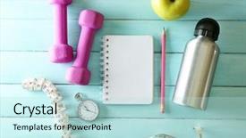  Presentation with water equipment laboratory - Slide deck with bottle of water and apple background and a light blue colored foreground