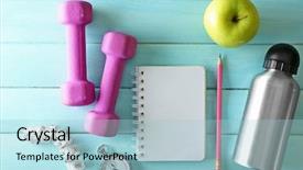  Presentation with water bottle - Cool new slide deck with bottle of water and apple backdrop and a light blue colored foreground