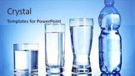  Presentation with water drops in blue tone - Audience pleasing presentation theme consisting of bottle of water and glass backdrop and a light blue colored foreground