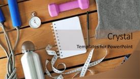  Presentation with water bottle - Colorful presentation design enhanced with bottle of water and notebook backdrop and a coral colored foreground