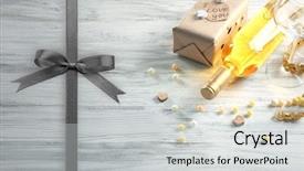  Presentation with gift ribbon - Cool new slides with bottle of wine and gift backdrop and a light gray colored foreground