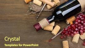  Presentation with bottle - Beautiful theme featuring bottle of wine grapes backdrop and a tawny brown colored foreground