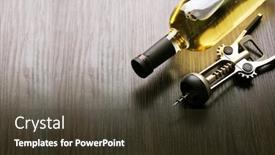  Presentation with corkscrew - Presentation having bottle of wine with corkscrew on wooden background background and a tawny brown colored foreground