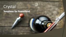  Presentation with corkscrew - Presentation theme having bottle of wine with corkscrew on wooden table background and a gray colored foreground