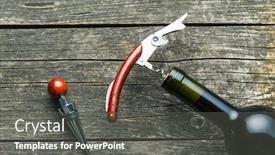  Presentation with corkscrew - Presentation theme enhanced with bottle of wine with corkscrew on wooden table background and a gray colored foreground