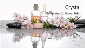  Presentation with detox green smoothies still life - Beautiful slides featuring bottle oil green leaf reflection backdrop and a white colored foreground