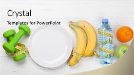  Presentation with healthy food - Beautiful presentation featuring bottle on wooden table top backdrop and a white colored foreground