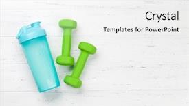  Presentation with healthy drink - Colorful presentation design enhanced with bottle on wooden table top backdrop and a  colored foreground