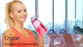 Presentation with machines - PPT theme with bottle over gym machines background and a coral colored foreground
