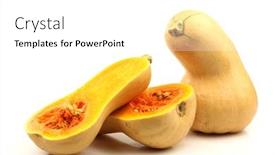  Presentation with bottle - Colorful PPT layouts enhanced with bottle shaped butternut pumpkin and two halves on a white background backdrop and a white colored foreground