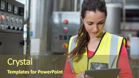  Presentation with factory protest - Presentation theme enhanced with bottle tablets - female factory worker using digital background and a  colored foreground