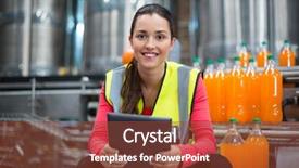  Presentation with factory - Slides featuring bottle tablets - portrait of female factory worker background and a tawny brown colored foreground