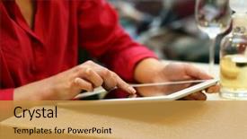  Presentation with tablets wood table tablet white - PPT layouts enhanced with bottle tablets - woman with tablet computer background and a gold colored foreground