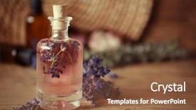 Presentation with lavender flowers - Presentation theme consisting of bottle with aroma oil and lavender flowers on wooden background background and a tawny brown colored foreground