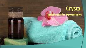  Presentation with oils - Beautiful presentation theme featuring bottle with aromatic oils with accessories for relaxation on wooden table on wooden background backdrop and a tawny brown colored foreground