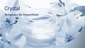  Presentation with for blue colored resource - Colorful PPT theme enhanced with bottle with creme and flowers backdrop and a  colored foreground