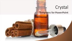  Presentation with aromatherapy rosemary essential oil - Beautiful PPT layouts featuring bottle with essential cinnamon oil backdrop and a  colored foreground