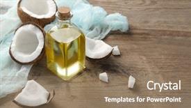  Presentation with coconut oil - PPT theme consisting of bottle with fresh coconut oil background and a  colored foreground