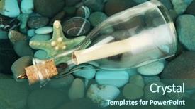  Presentation with sea shells - Slide deck having bottle with letter on sea bottom with shells and stones background and a ocean colored foreground