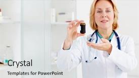  Presentation with pill bottle - Amazing theme having bottle with new effective drugs backdrop and a light gray colored foreground