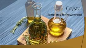  Presentation with olive oil bottle - Colorful presentation design enhanced with bottle-with-olive-oil backdrop and a light blue colored foreground