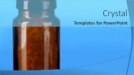  Presentation with homeopathy - Theme having bottle with pills and herbs on blue background concept of homeopathy background and a arctic colored foreground