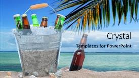  Presentation with beverage - Slide deck with bottled beverage - assorted beer bottles background and a light blue colored foreground