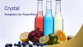  Presentation with alcohol - Colorful presentation design enhanced with bottled beverage - cocktails alcohol drinks with fruits backdrop and a  colored foreground