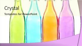  Presentation with bottles - Slide deck with bottled beverage - empty color glass bottles isolated background and a  colored foreground