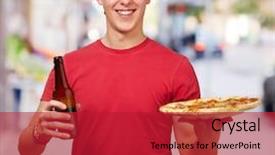  Presentation with holding hands old young - Colorful presentation design enhanced with bottled beverage - portrait of young man holding backdrop and a  colored foreground