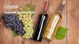  Presentation with white wine and red - Slides featuring bottles and bunch of grape background and a coral colored foreground