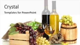  Presentation with wine barrel - Colorful presentation theme enhanced with bottles and glasses of wine backdrop and a white colored foreground