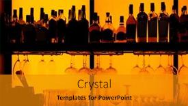  Presentation with bottles - Slide deck having bottles and glasses sitting on shelf in a bar back lit brand names removed background and a gold colored foreground