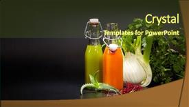  Presentation with juices - PPT theme featuring bottles and glasses with fresh organic vegetable and fruit juices isolated on black detox diet background and a tawny brown colored foreground
